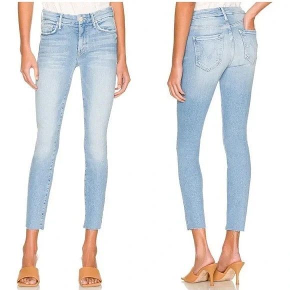 Mother Denim The Looker Ankle Fray Jeans in Limited Edition Light Blue Wash 31 - Picture 1 of 11